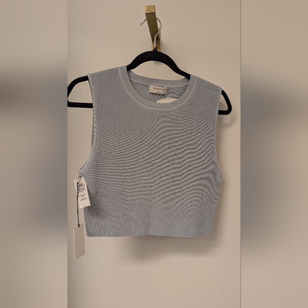Babaton Women's Pia Sculpt Knit Light Blue Ribbed Crop Top